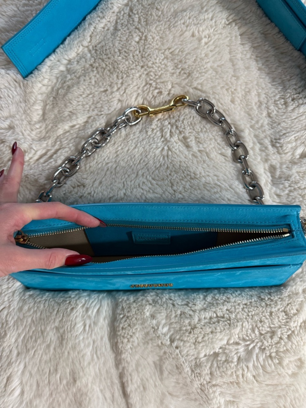 Jacquemus Bright Turquoise Leather Shoulder Bag with Chain - Picture 5 of 6
